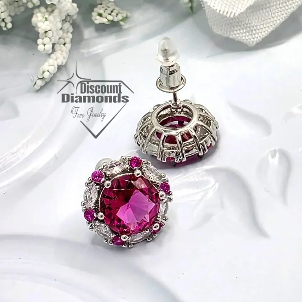 Elegant Red & White Zircon Earrings on 925 Sterling Silver